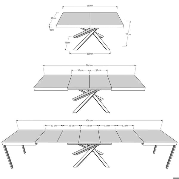Utdragbart bord 90x160/420 cm Volantis Cementstomme 4/A