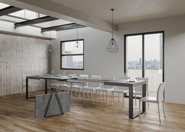 Utdragbart bord 90x180/440 cm Tecno Cement Antracit ram