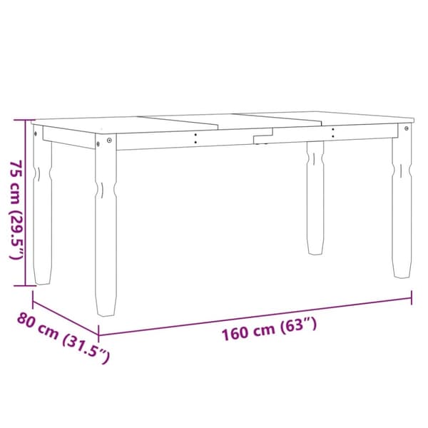 vidaXL makeupbord Corona 160x80x75 cm massivt fyrretræ