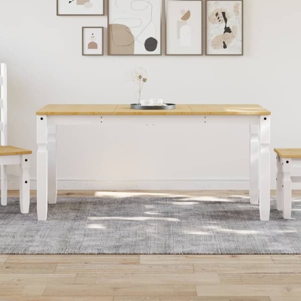 vidaXL spisebord Corona 160x80x75 cm massivt fyrretræ hvid