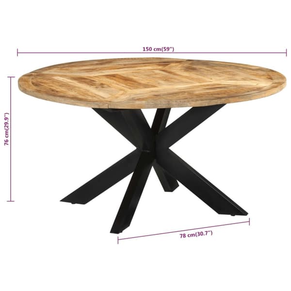 vidaXL spisebord Ø560x76 cm massivt ru mangotræ
