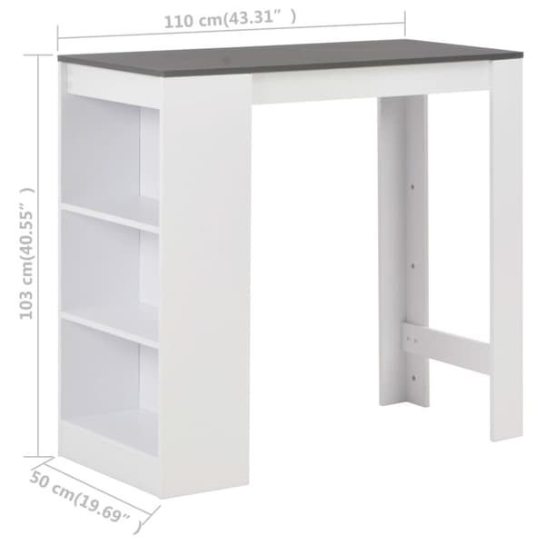 vidaXL Barbord med hylla vit 110x50x103 cm -  Matbord