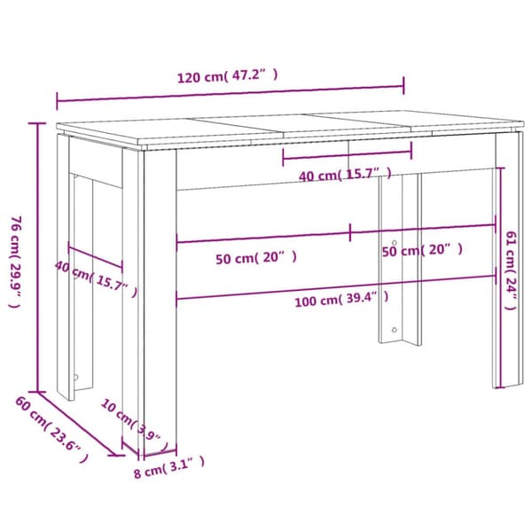 vidaXL spisebord 120x60x76 cm konstrueret træ brun egetræsfarve -  Spiseborde