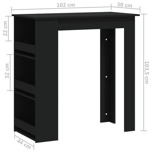 vidaXL barbord m. opbevaringsstativ102x50x103,5cm konstrueret træ sort -  Spiseborde