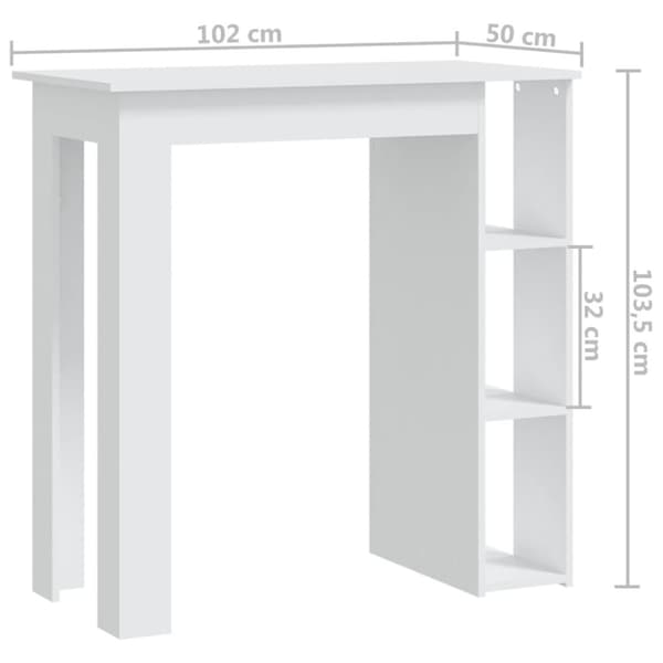 vidaXL Barbord med hylla vit 102x50x103,5 cm konstruerat trä -  Matbord