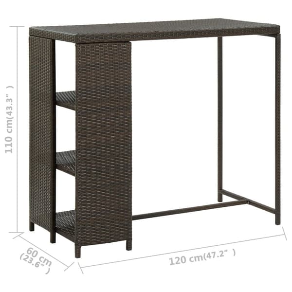 vidaXL barbord med opbevaringsstativ 120x60x110 cm polyrattan brun -  Spiseborde