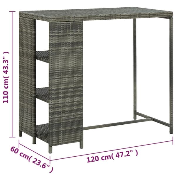 vidaXL Barbord med förvaringshyllor grå 120x60x110 cm konstrotting -  Matbord