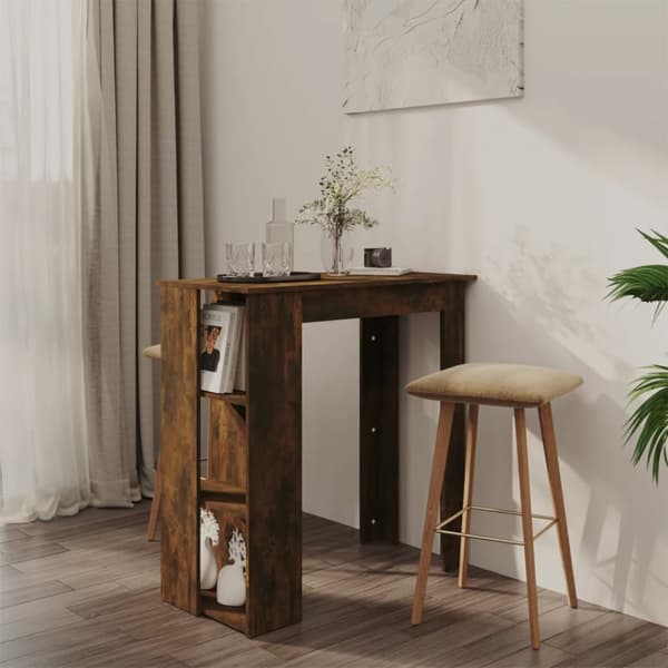 vidaXL barbord m. hylde 102x50x103,5 cm konstrueret træ røget eg -  Spiseborde