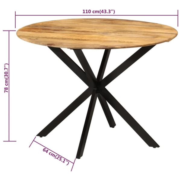 vidaXL spisebord Ø110x78 cm massivt mangotræ og stål - Spiseborde