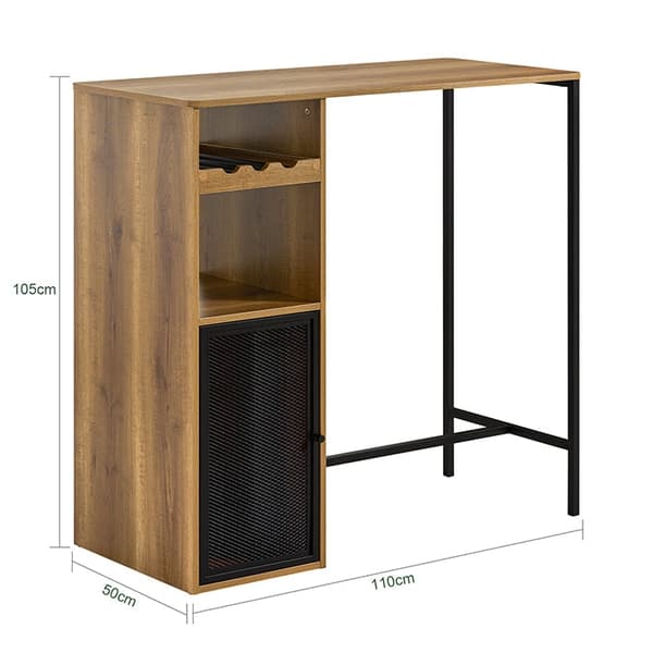 Rootz Modern Baaripöytä - Keittiösaari - Ruokapöytä - Teollinen muotoilu - Tilava säilytystila - Viinilasitelineet - Pulloteline - 110cm x 105cm x 50c
