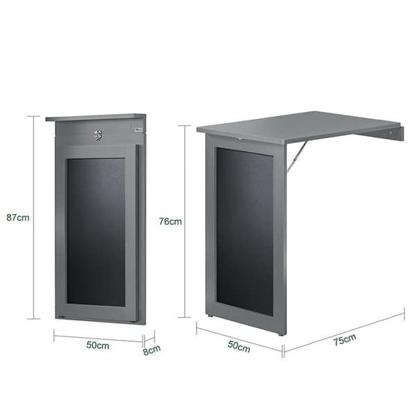 Rootz vægmonteret foldebord med tavle - Skrivebord - Spisebord - Pladsbesparende design - Kreativ Memoboard-overflade - Nem montering - Lysegrå - 50 c