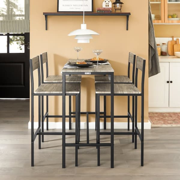 Rootz 5-delt barbordssæt - Køkken spisestuesæt - Havemøbler - Holdbar MDF & PVC-top - Robust metalstel - 100 cm x 87 cm x 45 cm Bord, 39 cm x 95 cm x