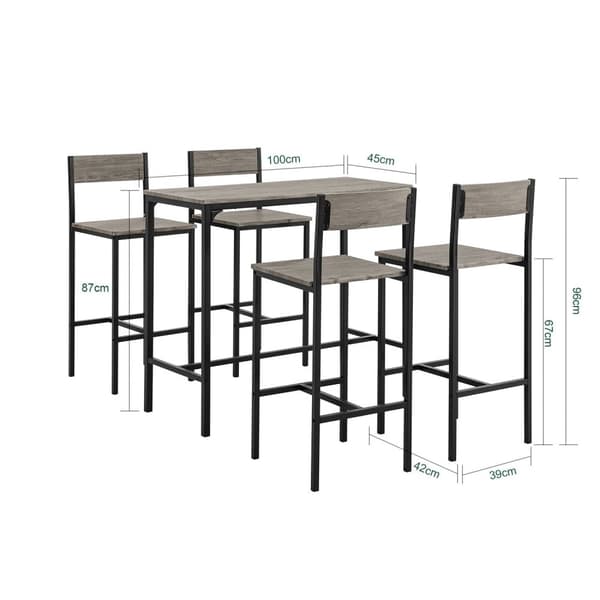 Rootz 5-delt barbordssæt - Køkken spisestuesæt - Havemøbler - Holdbar MDF & PVC-top - Robust metalstel - 100 cm x 87 cm x 45 cm Bord, 39 cm x 95 cm x
