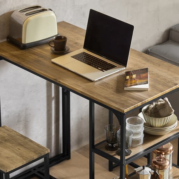 Rootz 3-delade barbordsset - Barbord med 2 stolar - Matsalsset - MDF-bordsskiva med PVC - Metallram - Platsbesparande förvaringshyllor - Perfekt för k