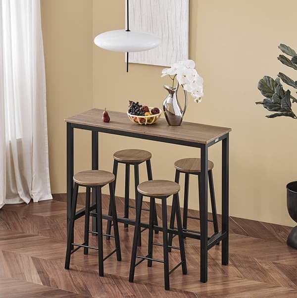 Rootz 5-delt barbordssæt - Køkken spisebordskombination - Havemøbelsæt - MDF med PVC-top - Robust metalstel - Høj belastningskapacitet - 120 cm x 100