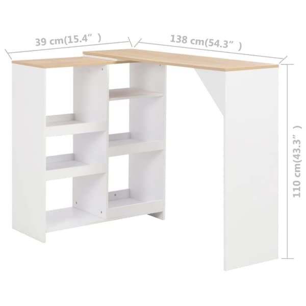 The Living Store Barbord med flyttbar hylla vit 138x39x110 cm -  Matbord