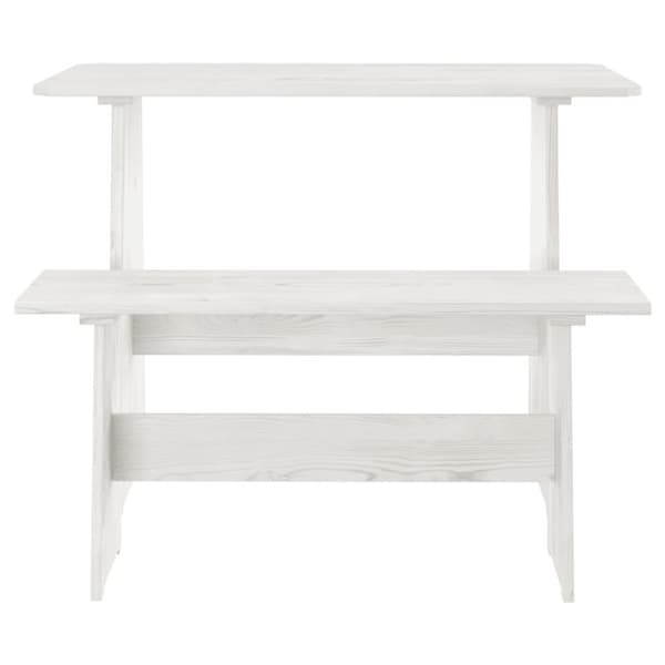 The Living Store spisebord med bænk massivt fyrretræ hvid -  Spiseborde