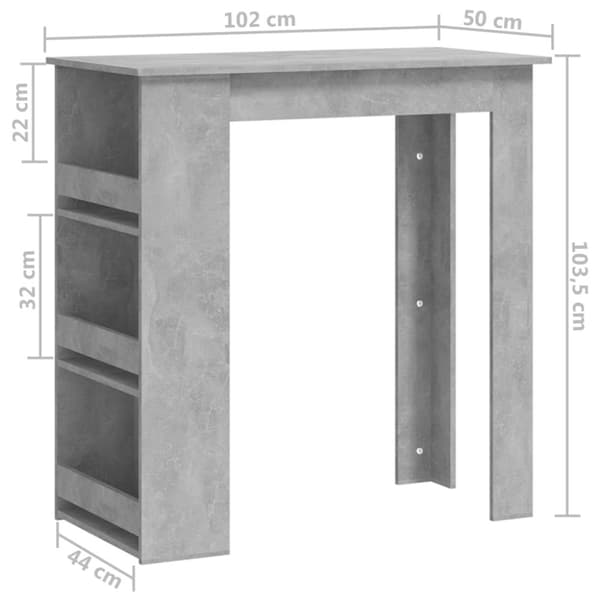 The Living Store Baaripöytä säilytystelineellä betoninharmaa 102x50x103,5 cm -  Keittiön & ruokapöydät