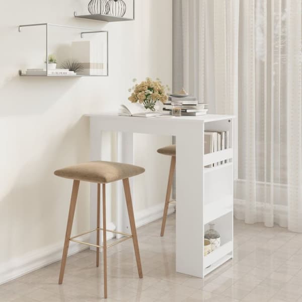 The Living Store Barbord med förvaringshyllor vit 102x50x103,5cm konstruerat trä -  Matbord