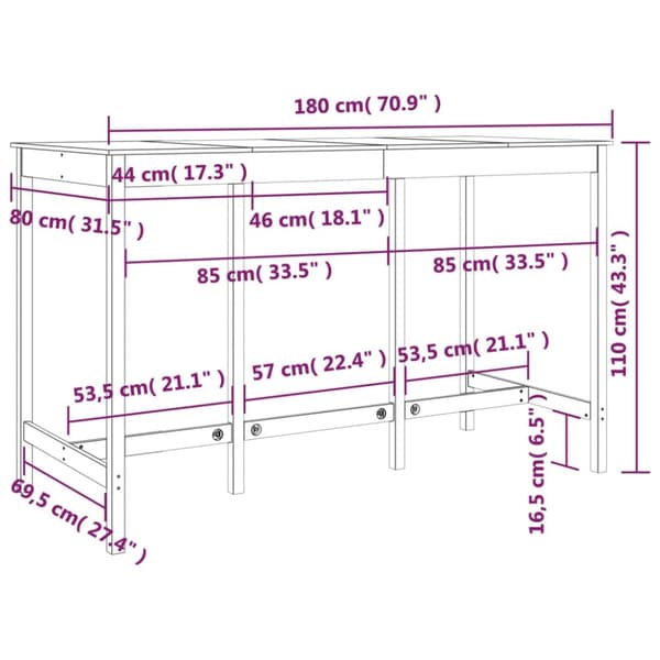 The Living Store barbord 180x80x110 cm massivt fyrretræ -  Spiseborde