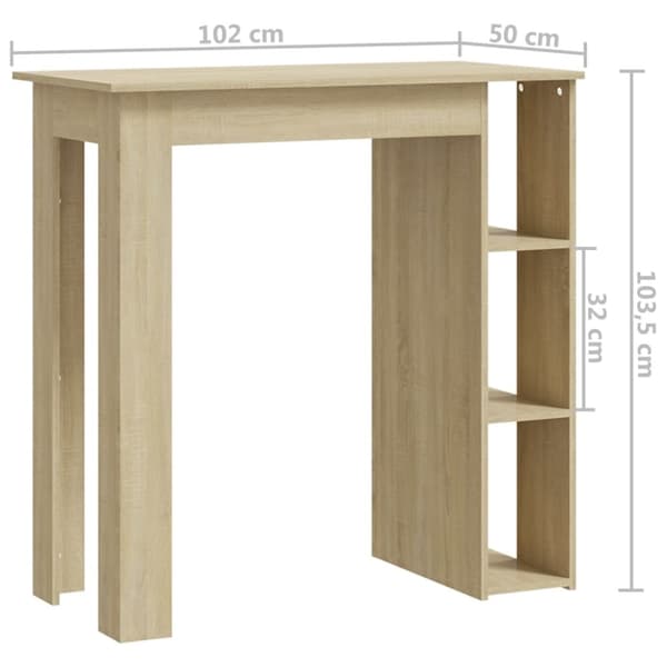 The Living Store Barbord med hylla sonoma-ek 102x50x103,5 cm konstruerat trä -  Matbord