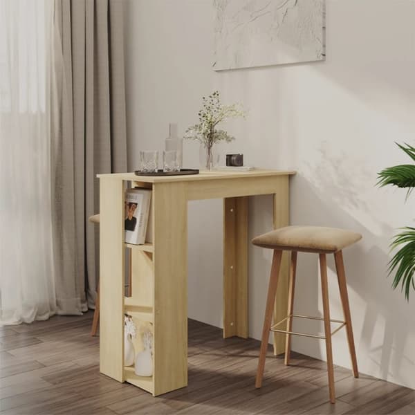 The Living Store Barbord med hylla sonoma-ek 102x50x103,5 cm konstruerat trä -  Matbord
