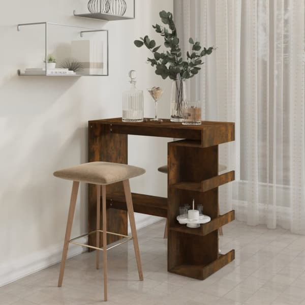 The Living Store Barbord med hyllor rökfärgad ek 100x50x101,5 cm konstruerat trä -  Matbord