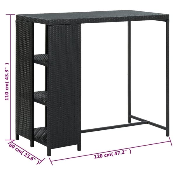 The Living Store barbord med opbevaringsstativ 120x60x110 cm polyrattan sort -  Spiseborde