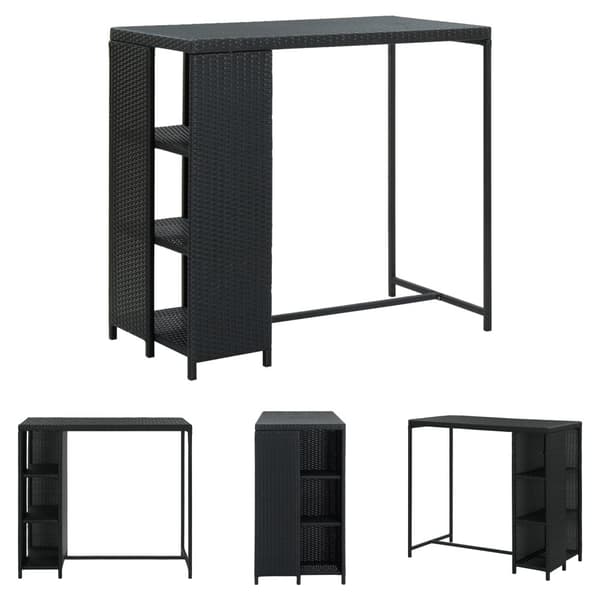 The Living Store barbord med opbevaringsstativ 120x60x110 cm polyrattan sort -  Spiseborde