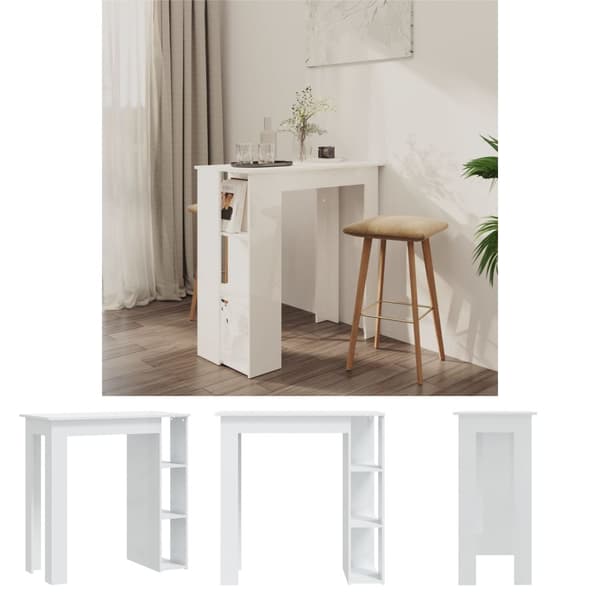 The Living Store Barbord med hylla vit högglans 102x50x103,5 cm konstruerat trä -  Matbord