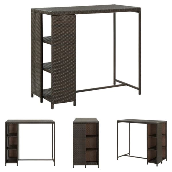 The Living Store Barbord med förvaringshyllor brun 120x60x110 cm konstrotting -  Matbord
