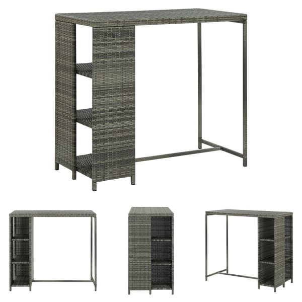 The Living Store Baaripöytä säilytystelineellä harmaa 120x60x110 cm polyrottinki -  Keittiön & ruokapöydät