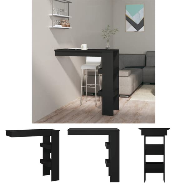 The Living Store vægmonteret barbord 102x45x103,5 cm konstrueret træ sort -  Spiseborde