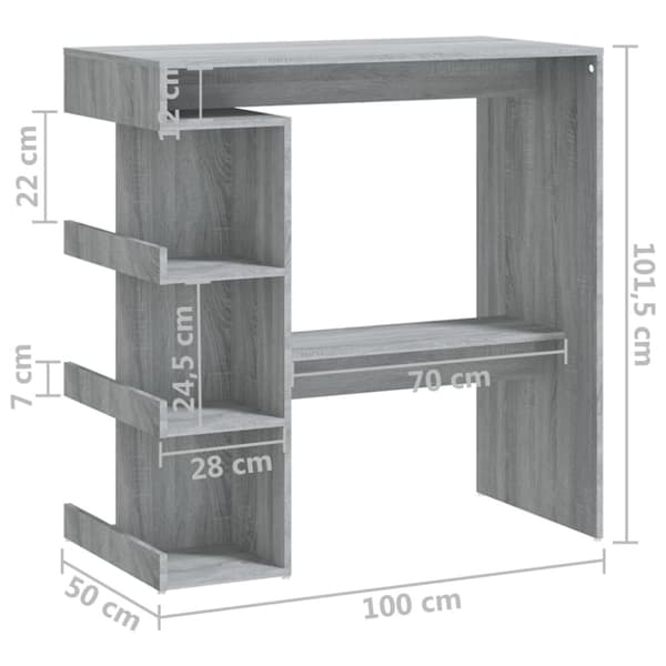 The Living Store Barbord med hyllor grå sonoma 100x50x101,5 cm -  Matbord