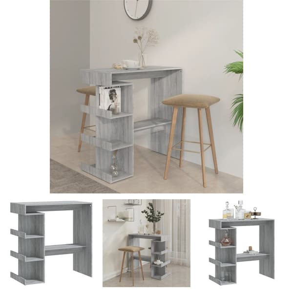 The Living Store Baaripöytä säilytystelineellä harmaa Sonoma 100x50x101,5 cm -  Keittiön & ruokapöydät