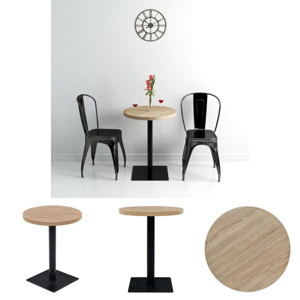 The Living Store bistrobord MDF og stål rund 60 x 75 cm egetræsfarvet - Spiseborde