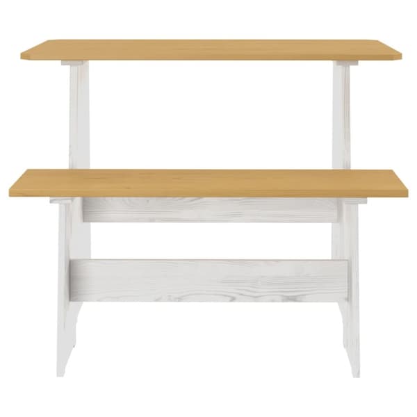 Spiseborde - Living spisebord med bænk massivt fyrretræ gyldenbrun og hvid