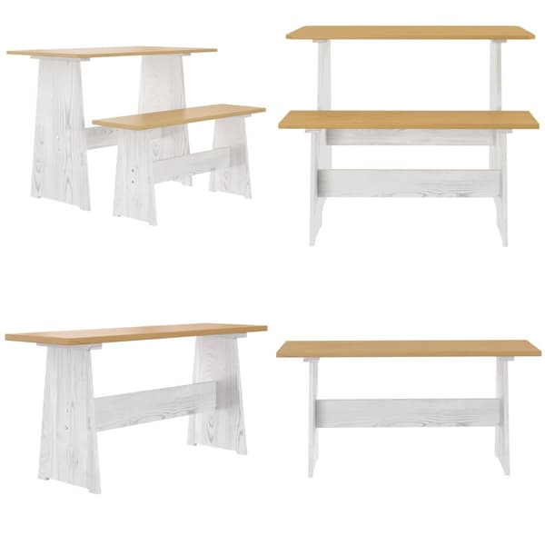 Spisebord med bænk massivt fyrretræ gyldenbrun og hvid - Spisebord Med Bænk - Spiseborde Med Bænke - Home & Living