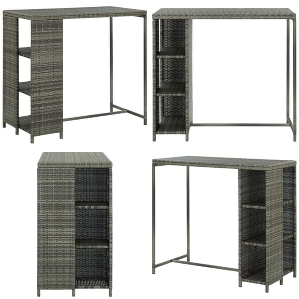 Barbord med förvaringshyllor grå 120x60x110 cm konstrotting - Barbord - Bar Bord - Home & Living