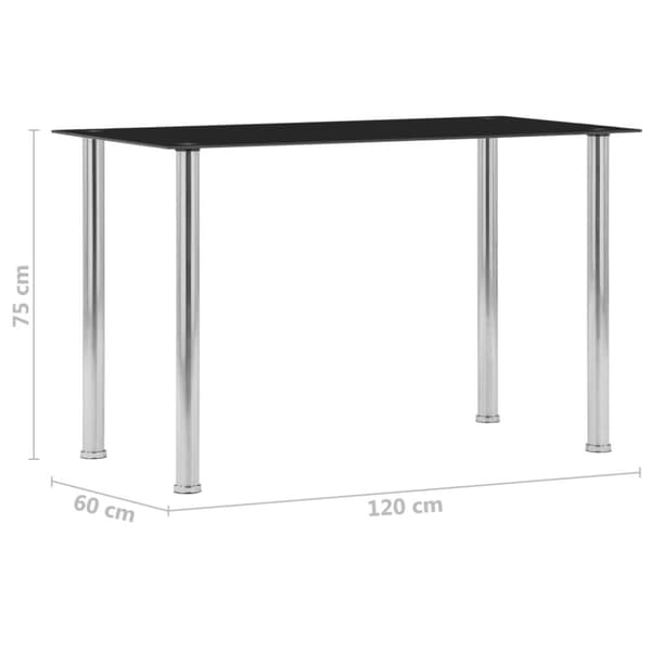 spisebord 120x60x75 cm hærdet glas sort