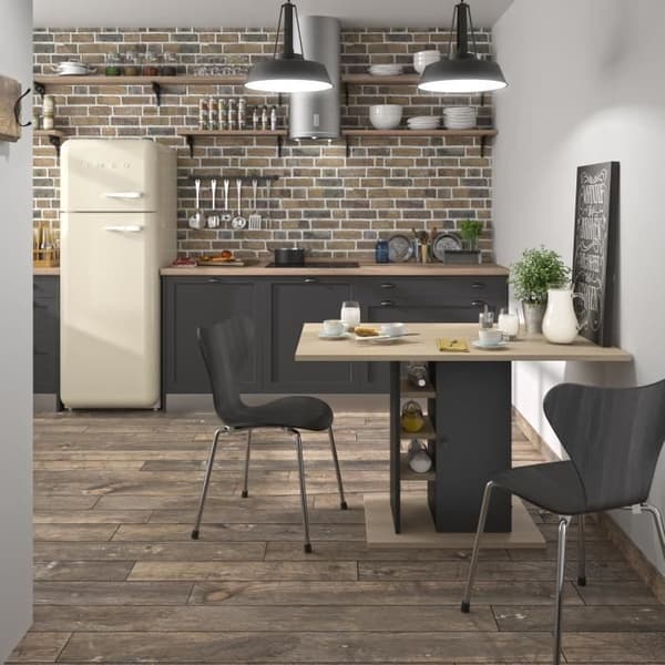 Rektangulärt matbord med 1 dörr förvaring - Ek och svart dekor - OXFORD - L 120 x D 80 x H 75 cm