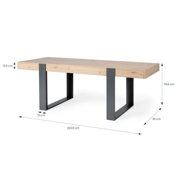 Matbord - Rektangulärt - Spånskiva - Industri - Loft - L 223,9 x D 93 x H 78,6 cm