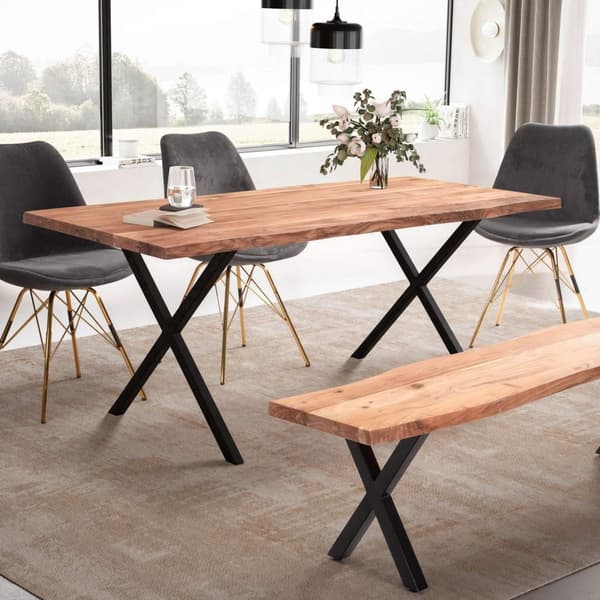Rootz Spisebord - Massivt akacietræ - Køkkenbord - Trækantdesign - Håndlavet - Unikt naturligt look - Justerbare højdeknapper - 180 cm x 90 cm x 76 cm