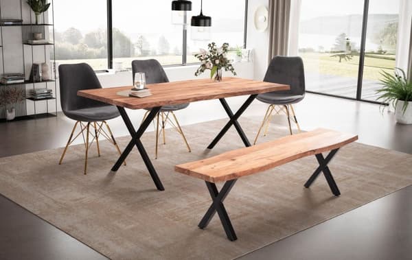 Rootz Spisebord i massivt akacietræ - Køkkenbord - Rektangulært bord med naturtræ - Håndlavet - Unikt trækantdesign - Justerbare højdeknapper - 160 cm