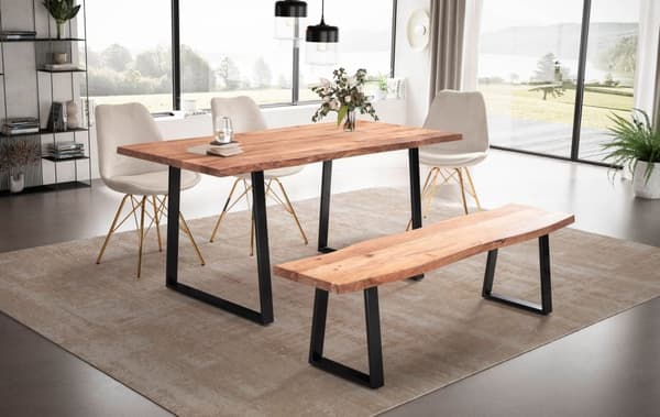 Rootz Spisebord i massivt akacietræ - Køkkenbord - Rektangulært bord - Naturligt trækorn - Unikt trækantdesign - Robuste metalben - 160 cm x 80 cm x 7