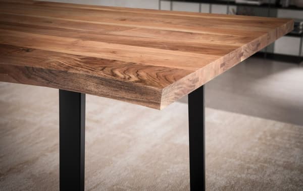 Rootz Spisebord i massivt akacietræ - Køkkenbord - Rektangulært bord - Naturligt trækorn - Unikt trækantdesign - Robuste metalben - 160 cm x 80 cm x 7