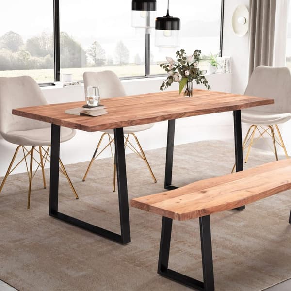 Rootz Spisebord i massivt akacietræ - Køkkenbord - Rektangulært bord - Naturligt trækorn - Unikt trækantdesign - Robuste metalben - 160 cm x 80 cm x 7