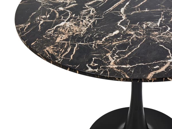 Matbord Svart och Guld Marmor med Svart MDF Skiva Metallunderrede 90 cm Industriellt Runt Köksbord