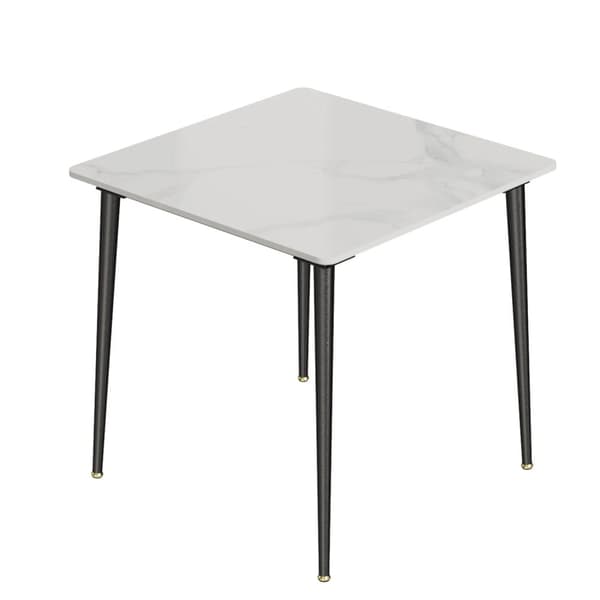 Matbord, Fyrkantig Design, Marmorskiva, Metallben, Vit och Smaragd
