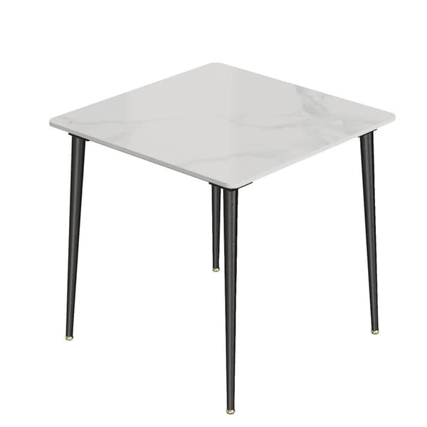 Matbord, Fyrkantig Design, Marmorskiva, Metallben, Vit och Smaragd Gloss White
